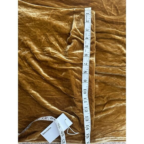Reformation size L Sylvania Velvet Maxi Dress Gold Strapless Silk Blend Cocktail - Picture 5 of 9